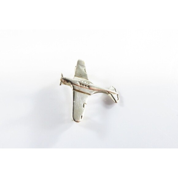 Vintage Sterling Silver Prop Plane Fighter Plane Brooch Pin 1" x 1 1/4" - Picture 4 of 6